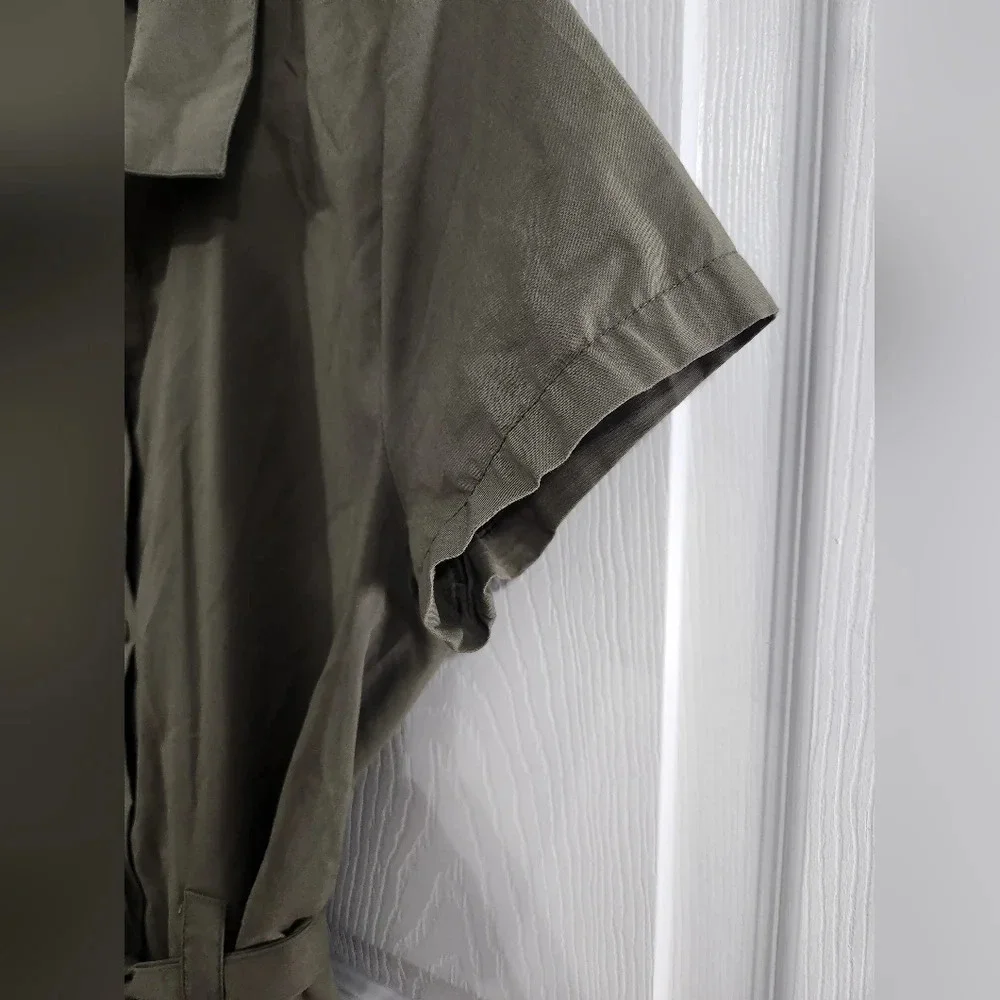 JDY green trench coat dress belted collared lagenlook Military size 36 - Picture 8 of 13
